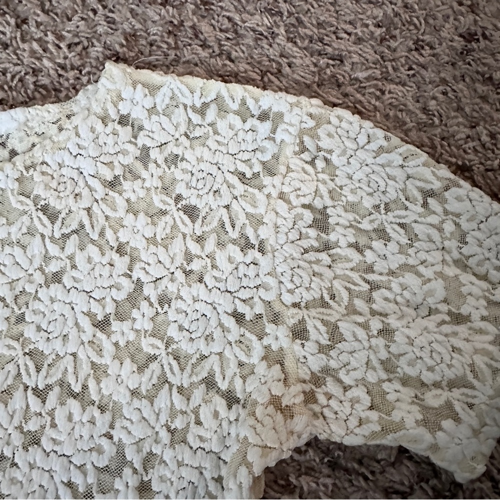 Vintage Jonden Light Yellow Floral Lace Mesh Baby Tee Women’s Size Small Spring - Picture 4 of 13
